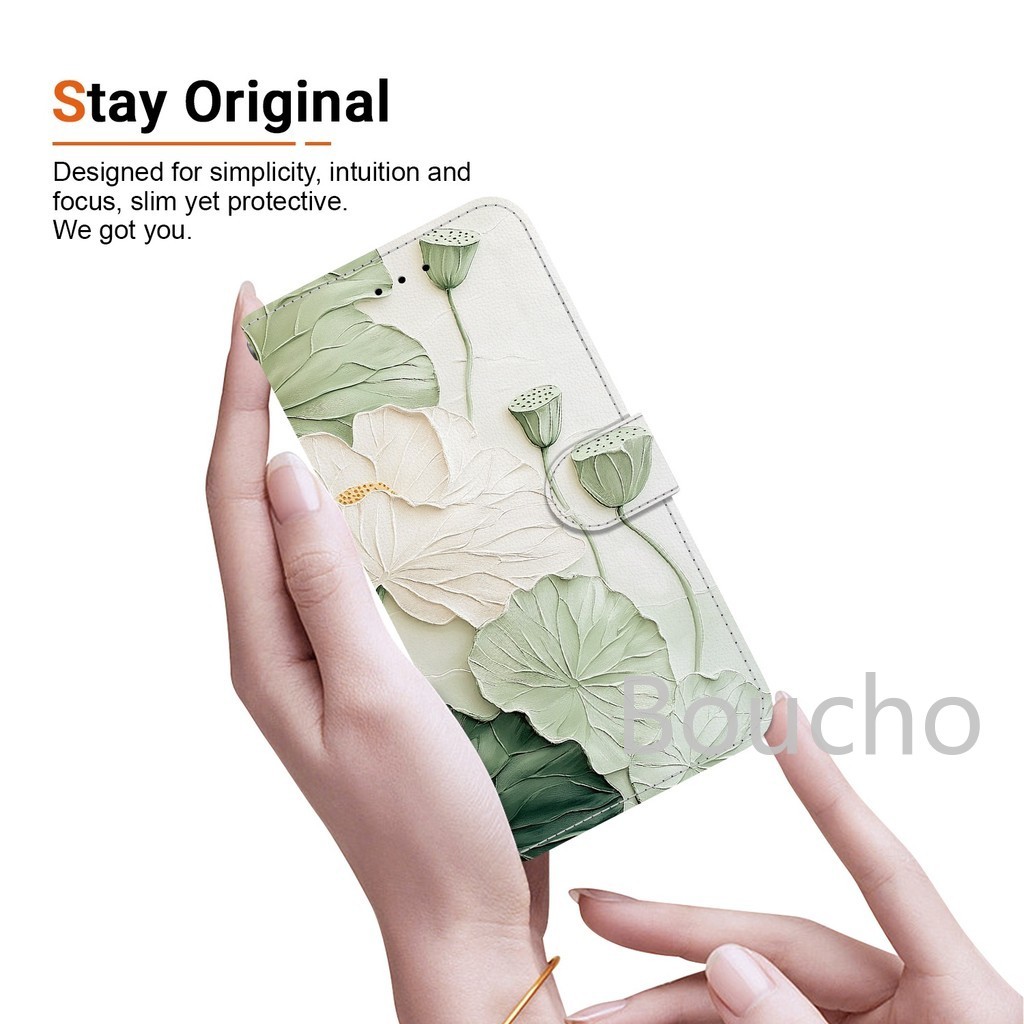 Dành Cho Samsung Galaxy S21 S20 FE S10 S9 Plus Note 20 Ultra 10 Lite 4G 5G Ví Hoa Sen Lật Da Từ Tính Vỏ Điện Thoại Có Khe Cắm Thẻ