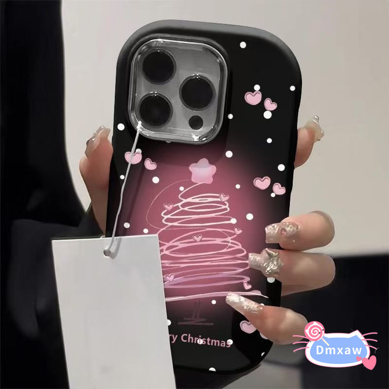 Ốp Điện Thoại Nụ Cười Cây Giáng Sinh Màu Hồng Cho Redmi Turbo 4 Pro 3 A5 A3 A2 Plus A1 Note 10 Pro Max 10S 10T 9 Pro 9S 5G 4G Vỏ Màu Kẹo Tình Yêu Dễ Thương Ốp Lưng Chống Sốc