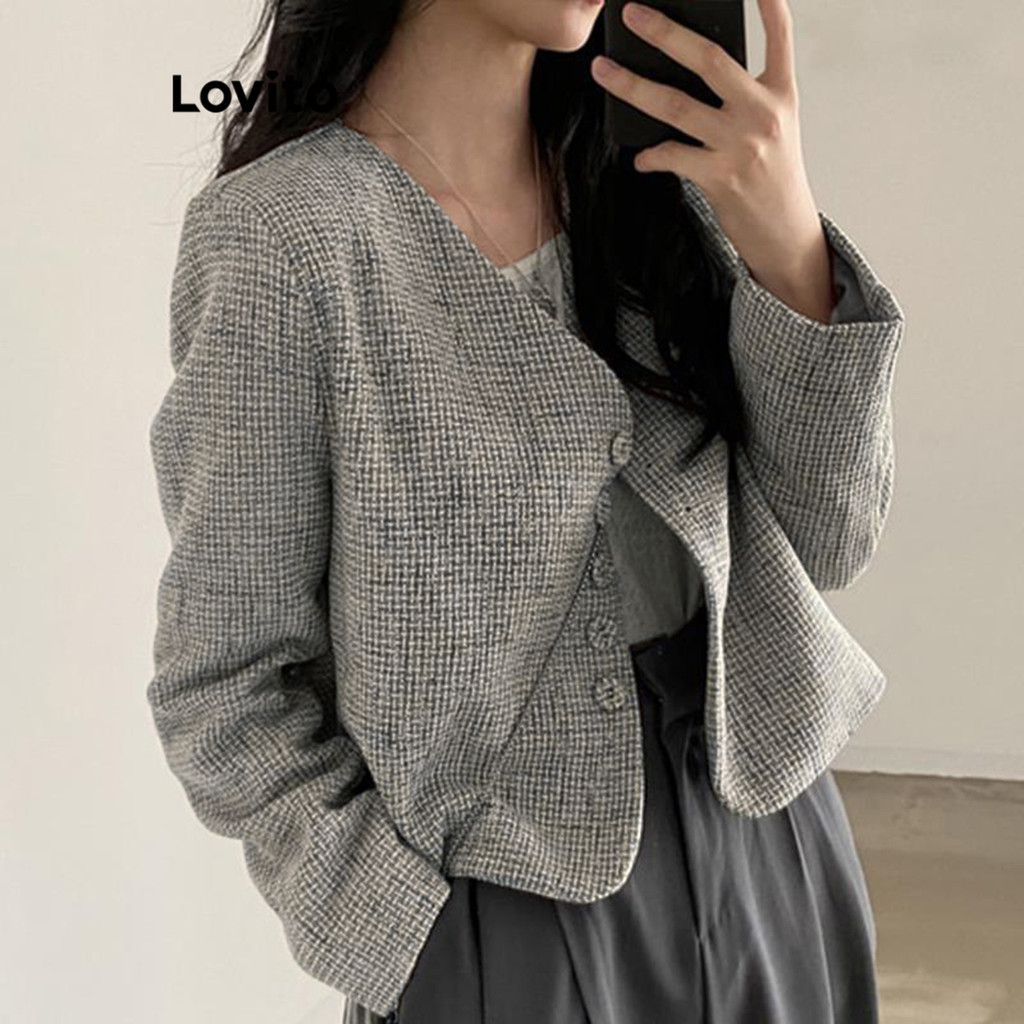 Lovito Áo khoác thường ngày có nút trơn Áo khoác phía trước dành cho nữ LNE29369 (Nhiều màu)