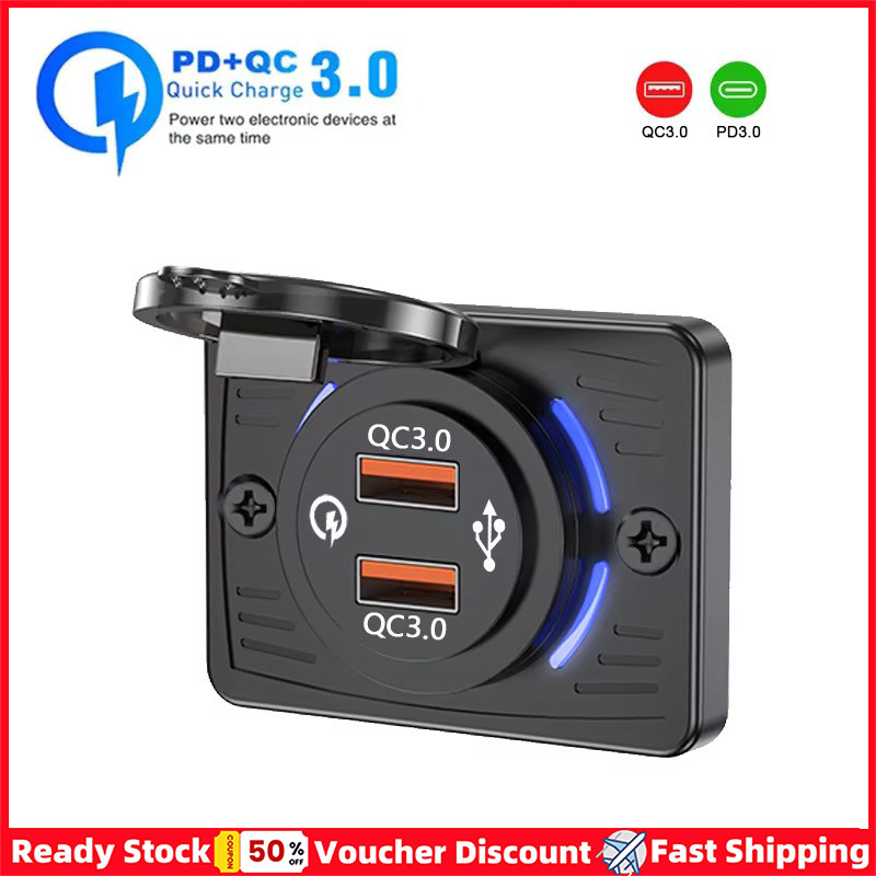PD + QC Xe Sạc Nhanh QC 3.0 18W Và PD 30W Ổ Cắm Sạc Nhanh Chống Thấm Nước Xe Sạc Ổ Cắm Cho Xe Buýt RV ATV Xe Tải Thuyền