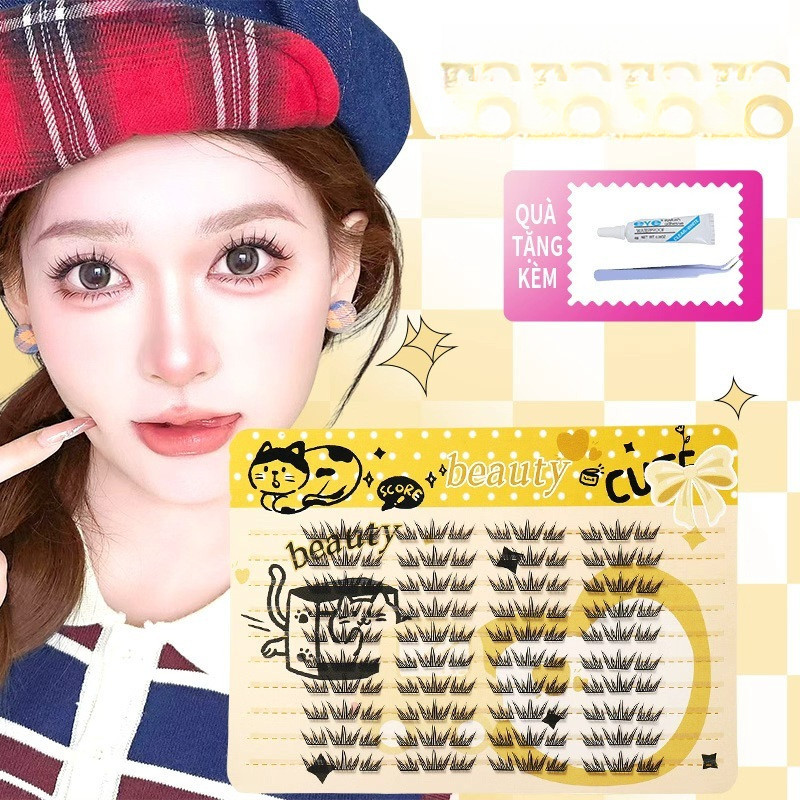 Dung Tích Siêu Lớn Phong Cách Mới Mùa Hè Nước Mắt Xanh Lông Mi Giả Cụm Đơn Uốn Mảnh Nhỏ Phân Đoạn Dreamy Lông Mi Trên Nhỏ Giấy-Need Keo