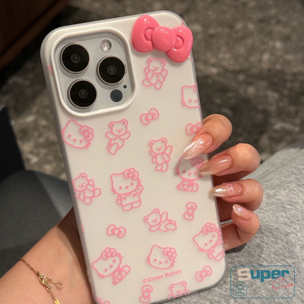 Ốp Lưng Cho Redmi 14C 9C 10C 12C A3 13C 13X 13 12 9 10 A1 A2 9C NFC 10A 9T Note 9 8 10 11s 12 11 10s 14 13 Pro POCO C61 M3 Dễ Thương Hello Kitty 3D Nơ Gấu Vỏ silicon 2 in1 Cherry Bow