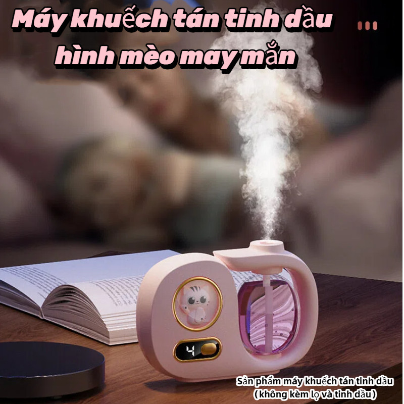 Máy xông tinh dầu tự động hình mèo: làm sạch không khí, hương thơm lâu, dùng trong nhà, khử mùi