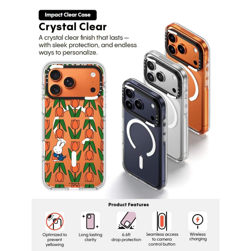 CASECASE X Miffy 's Tulip Garden Case Impact Clear Hút Từ Tính Cho iPhone 17 / 16 / 15 / 14 / 13 Pro Max | Mặt sau Acrylic bảo vệ vỏ Crystal Clear với bao bì cao cấp