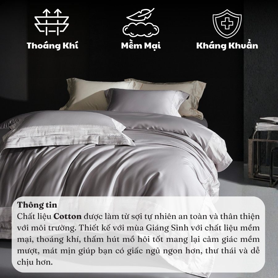 (L41721) Bộ vỏ chăn ga gối lụa Memminbedding Luxury viền ánh bạc sang trọng, thanh lịch, tạo điểm nhấn tinh tế