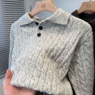 Áo len dệt kim phong cách Harajuku Nhật Bản, phù hợp unisex với thiết kế cổ gấp