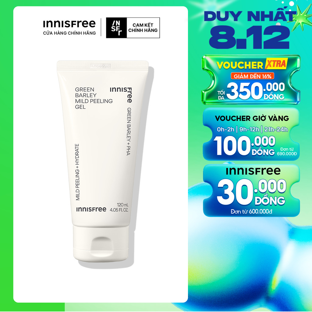 Gel tẩy tế bào da chết từ lúa mạch xanh innisfree Green Barley Mild Peeling Gel 120ml