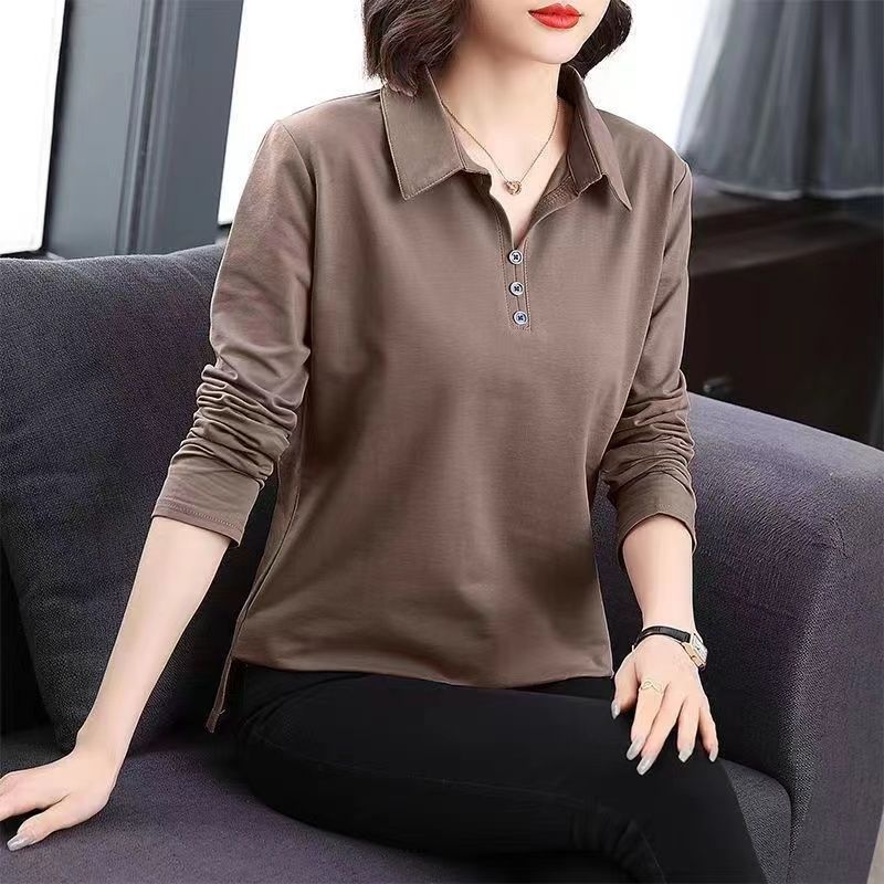 Áo thun nữ dài tay mỏng kiểu polo, phù hợp cho mùa xuân và thu