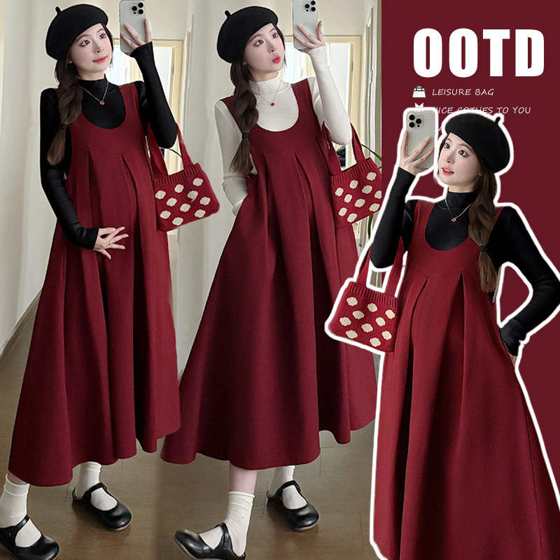 Bộ Đồ Bà Bầu Hai Mảnh Thu Đông Thời Trang: Áo Vest & Đầm Kèm Áo Len Và Sơ Mi