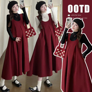 Bộ Đồ Bà Bầu Hai Mảnh Thu Đông Thời Trang: Áo Vest & Đầm Kèm Áo Len Và Sơ Mi