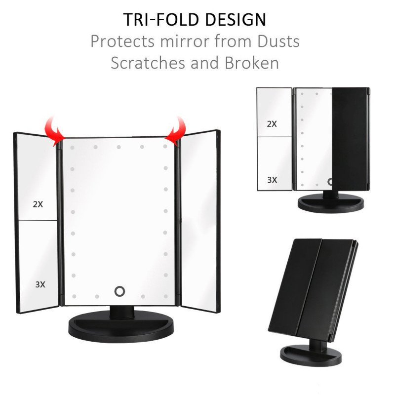 Phòng Ngủ Để Bàn Gương Trang Điểm Ba Lần Có Đèn LED Có Thể Gập Lại Cao Cấp ins Phong Cách Để Bàn Trang Điểm Gương Lưu Trữ Gương Trang Điểm