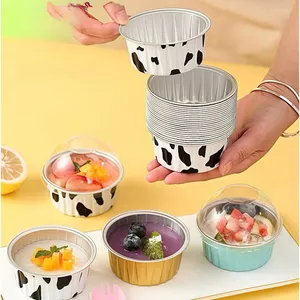 Set 20 khuôn nướng bằng thiếc chống dính, họa tiết bò sữa tiện lợi 160ml