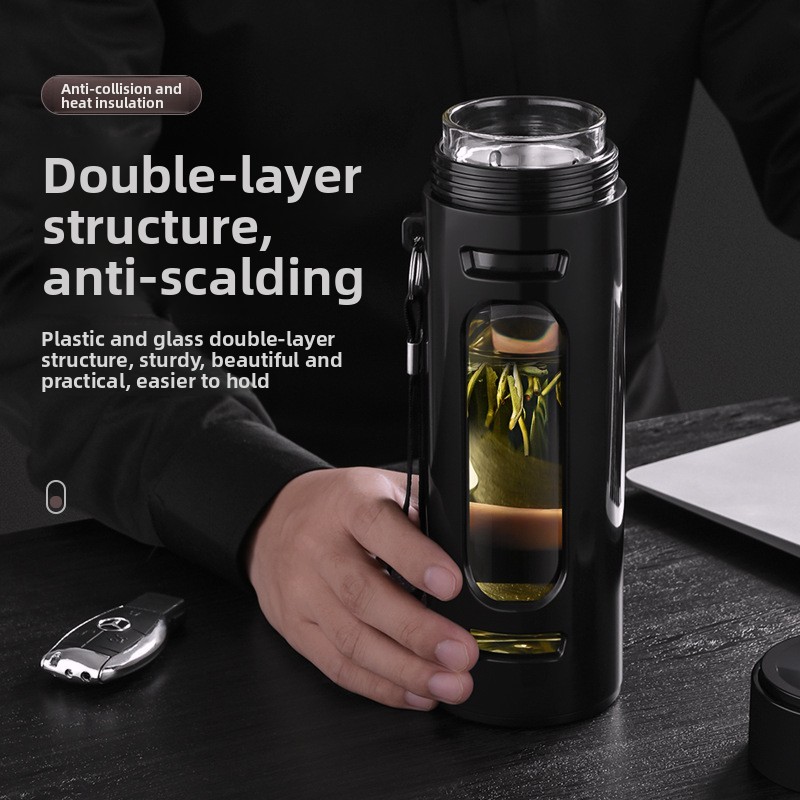 Cốc Chai Thủy Tinh 800ml Có Dây Lọc Hộp Nhựa Cốc Thủy Tinh Chai Nước Cách Nhiệt Hai Lớp Cốc Nước Di Động Chịu Nhiệt Bong Bóng Trà Cốc nfuser Nước Thủy Tinh Trà Chai