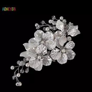< Honeyba > Cô Dâu Pha Lê Ngọc Trai Hoa Trang Sức Tóc Cưới Phụ Kiện Tóc Sang Trọng