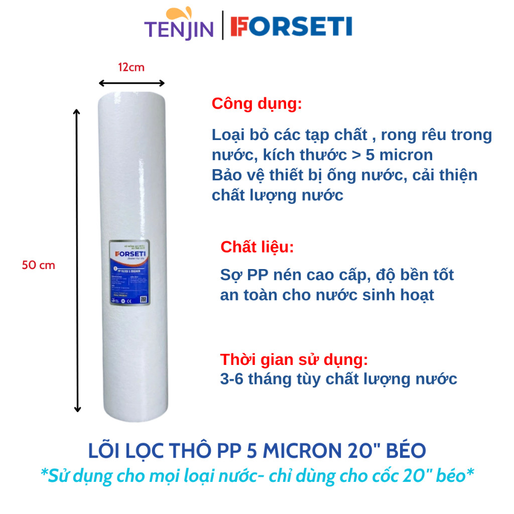 Bộ Lọc Tổng Đầu Nguồn FORSETI 2 Cốc Béo 20 Inch Kèm Giá, Gông Lăp Sẵn