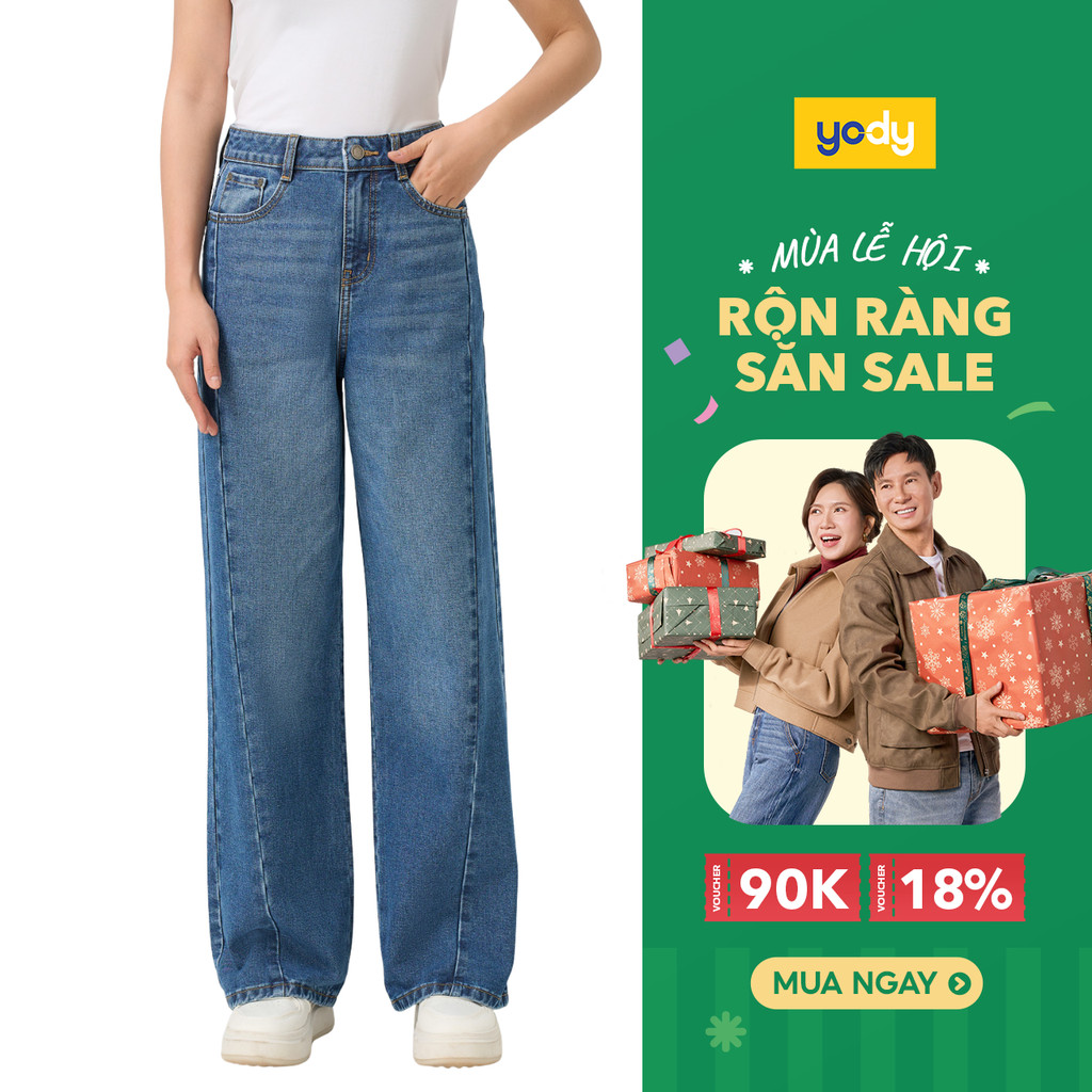 QUẦN JEANS WIDE LEG YODY Can Chéo Cá Tính, Sợi Tái Chế Thân Thiện Môi Trường TRA WCJE25S043
