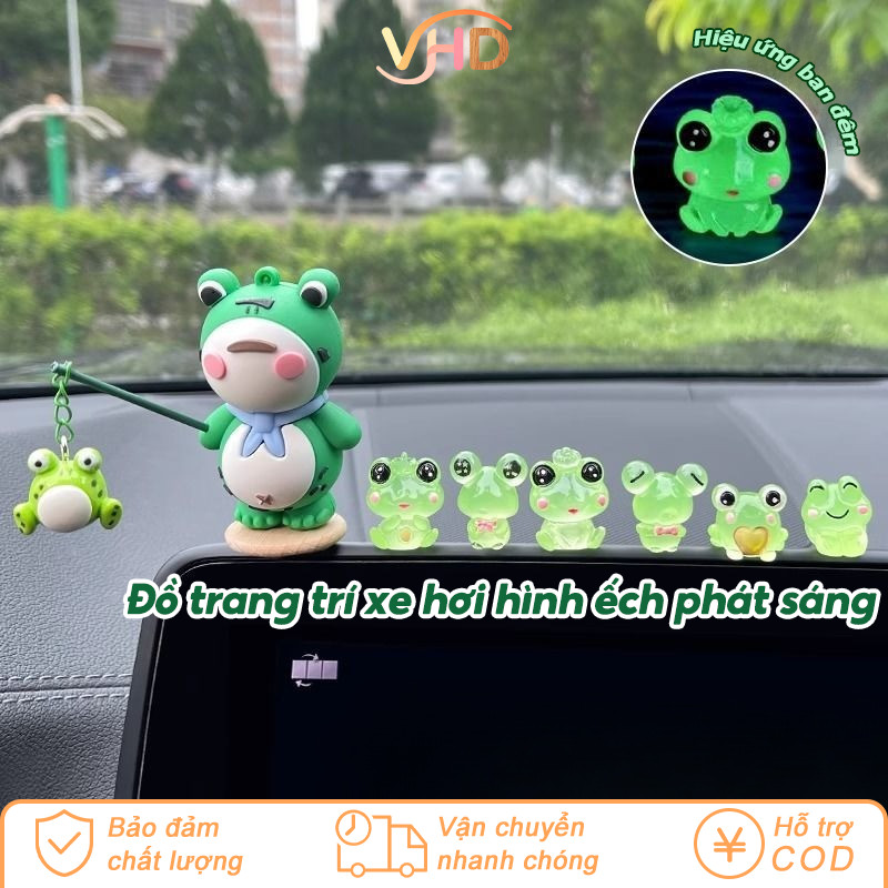 【Bộ Ếch Dạ Quang Mini Đa Năng】Phát Sáng Đêm, Xanh Cute, Trang Trí Xe Máy/Ô Tô/Bàn Làm Việc/Bể Cảnh