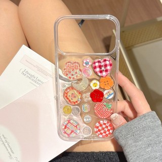 Sweet Girly Red Kẻ Sọc Apple Nút Trong Suốt Xẻng Điện Thoại Cho iPhone 17Promax Air 16Promax 12 13 14 15 Pro Max 11 15Plus Vỏ Di Động Chống Sốc