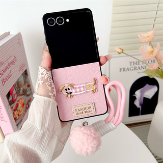 Vỏ Da PU Hoạt Hình Dễ Thương Cho Samsung Galaxy Z Flip 7 Flip 6 7fe 5 4 / 3 Có Vòng Tay Bóng Tóc Vỏ Cứng Chống Sốc