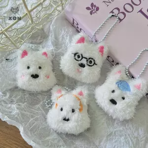 West Highland Terrier Puppy Móc khóa Túi búp bê nhồi bông mềm mại sang trọng dễ thương Vòng chìa khóa Mặt dây chuyền nữ Quà tặng sinh nhật cho bé gái [Mina]