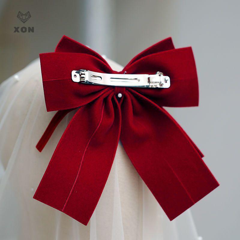 [XON] Nhung Thanh Lịch Nơ Ruy Băng Nơ Đuôi Ngựa Barrette Kẹp Tóc Nữ Bé Gái Tiệc Cưới Phụ Kiện Tóc [Mina]