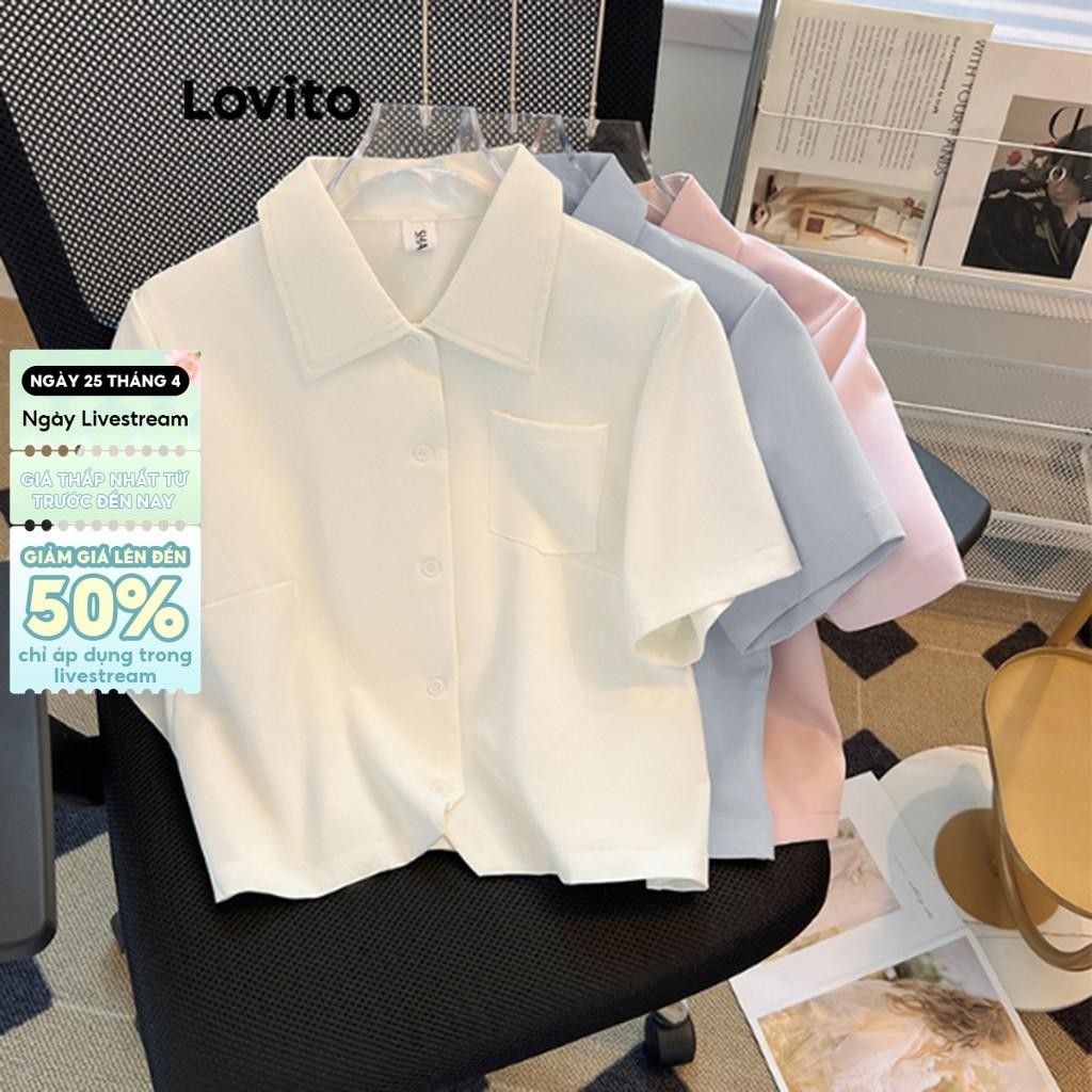 Lovito Áo sơ mi giản dị có nút trơn dành cho nữ LNE63081