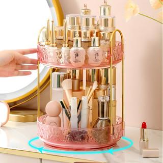 Kệ Đựng Mỹ Phẩm Xoay 360 Độ 2 Tầng Cao Cấp, Kệ Đựng Đồ Makeup, Serum, Nước Hoa Để Bàn Trang Điểm