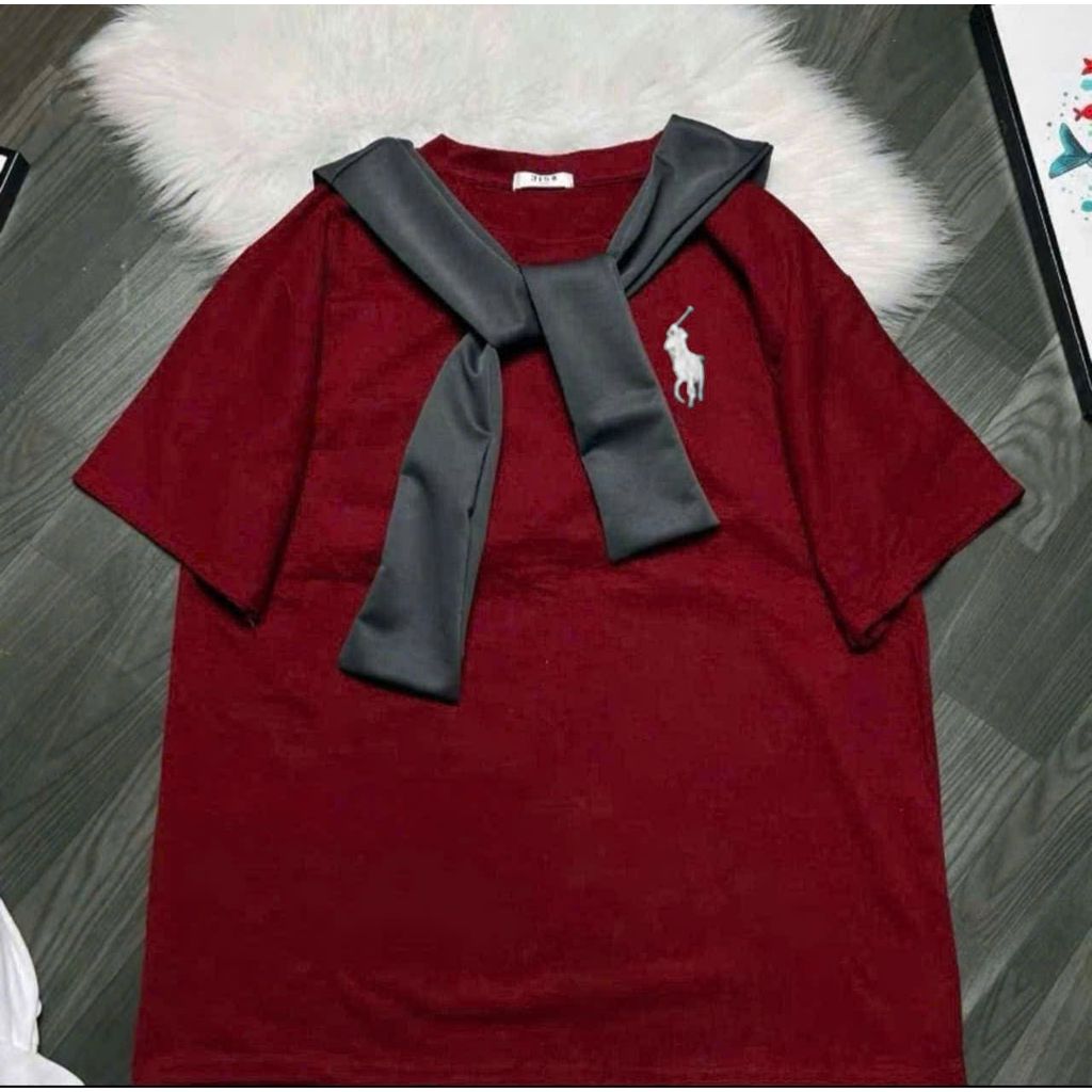 Áo thun thủy thủ hình con ngựa  chất cotton +phối khăn quàng thoáng mát -phong3158