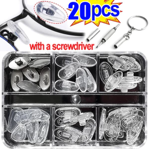 Bộ hỗ trợ mũi trong suốt - Công cụ sửa chữa kính mắt DIY - Bộ miếng đệm mũi bằng kính silicon - Mềm mại, chống trượt, thay thế, di động có tuốc nơ vít