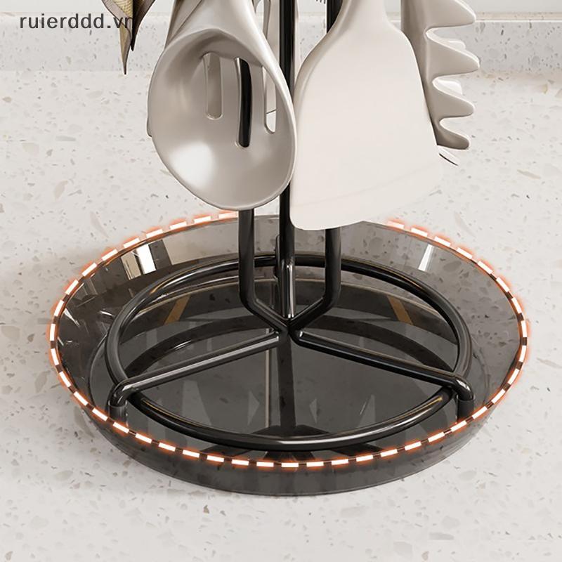 # ruierdd # Giá đỡ dụng cụ nhà bếp xoay 360 độ bằng thép không gỉ Dụng cụ nhà bếp Giá đỡ có 6 móc & khay thoát nước.