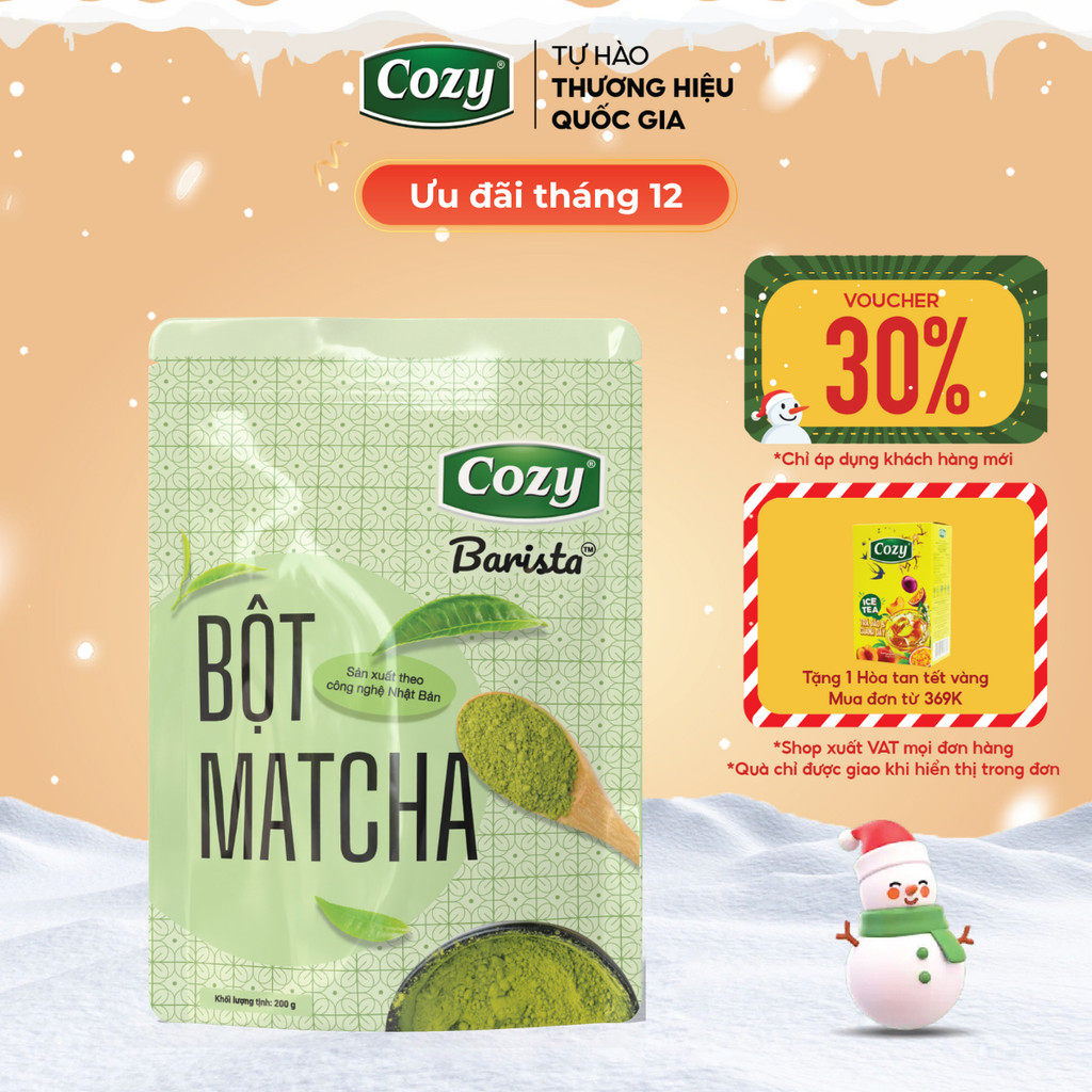 [VOUCHER 30%]  Bột Matcha Cozy Barista 200gr, Bột Trà Xanh Cozy, Bột Matcha Pha Latte, Sản Xuất Máy Móc Nhập Khẩu Nhật
