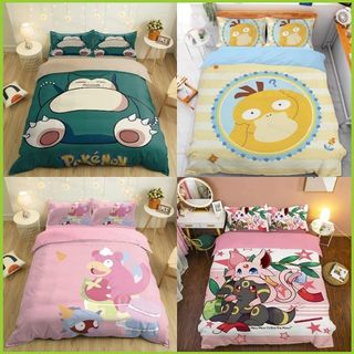 G13 Pokemon Snorlax Psyduck Ba Tư 3in1 Bộ Chăn Ga Gối Chăn Gối Phòng Ngủ Thoải Mái Nhà Phù Hợp Với G1