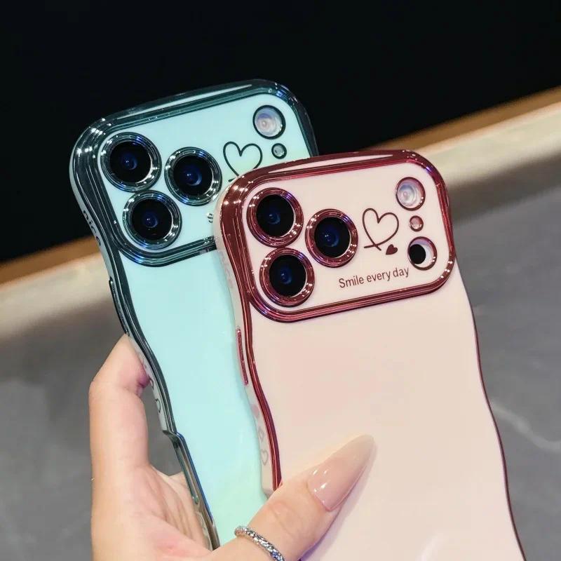 Ốp Điện Thoại Tình Yêu Bên Mạ Điện Cho Apple IPhone 17 Pro Max 17 Air 16 15 14 Plus 13 12 11 Pro Max Bao Ống Kính Mềm Mại