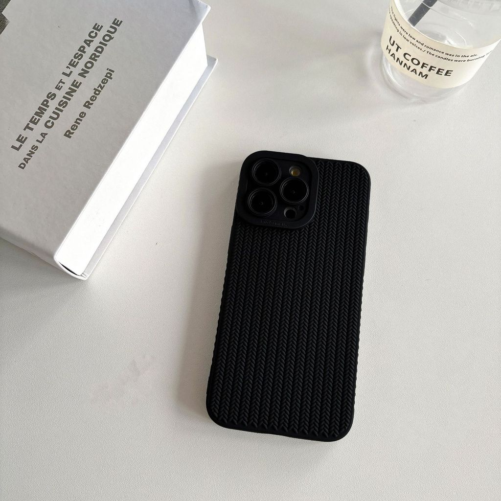 Họa tiết dệt Thích hợp cho iPhone16promax iPhone 13 Lỗ lớn chống sốc 14 Vỏ bảo vệ 15om đơn giản