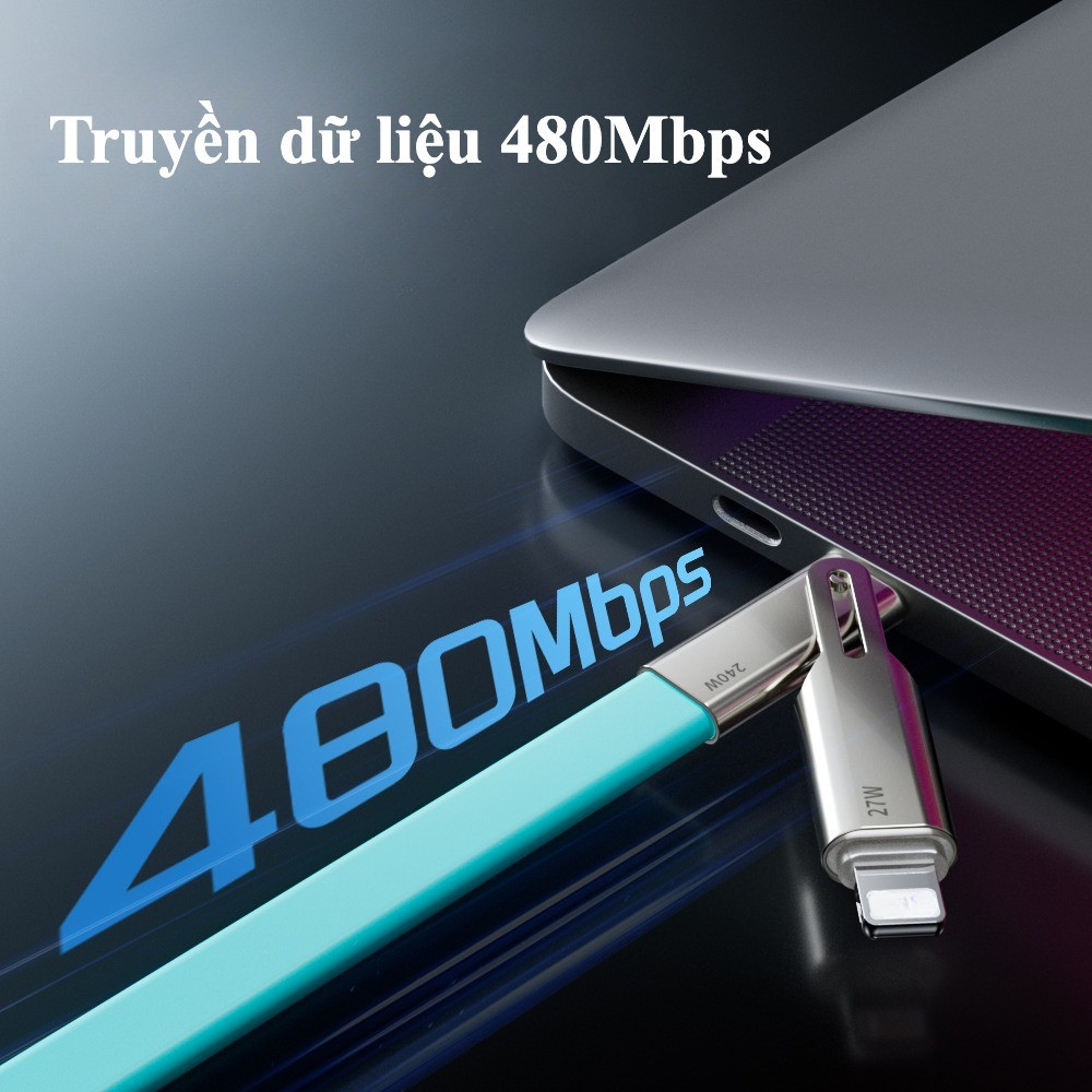 Dây Cáp Sạc Nhanh 240W Basemo - 2in1 Silicon Dẹt – Cổng Type C to C/L – Siêu Bền – BH 6 tháng