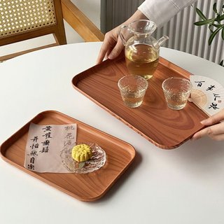 Nhựa Vuông Khay Phong Cách Nhật Bản Giả Hạt Gỗ Khay Hộ Gia Đình Trà Đĩa Dày Khay Trà - SUNND