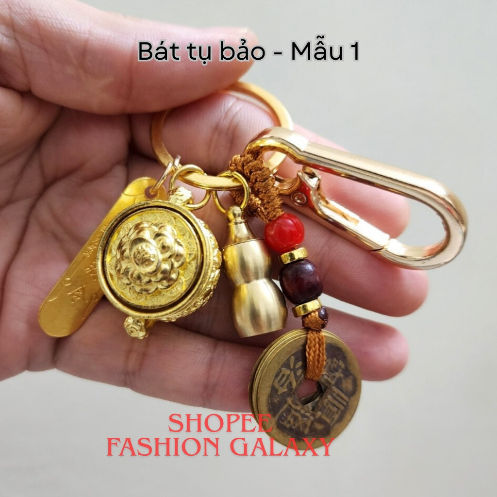 Bộ móc khóa Bát tụ bảo phong thủy 12 con giáp tài lộc gồm 5 món làm bằng hợp kim kẽm và đồng thau