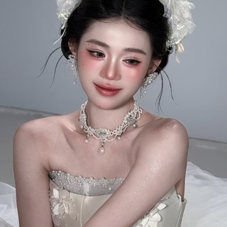 Vòng cổ ngọc trai retro cao cấp handmade, đính hạt - phụ kiện cưới sang trọng