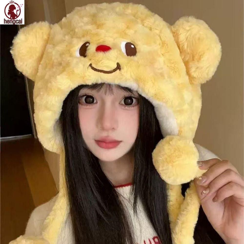 Mũ Bonnet Bông Chống Gió với Thiết kế Gấu Bơ Hoạt Hình và Vải Mềm
