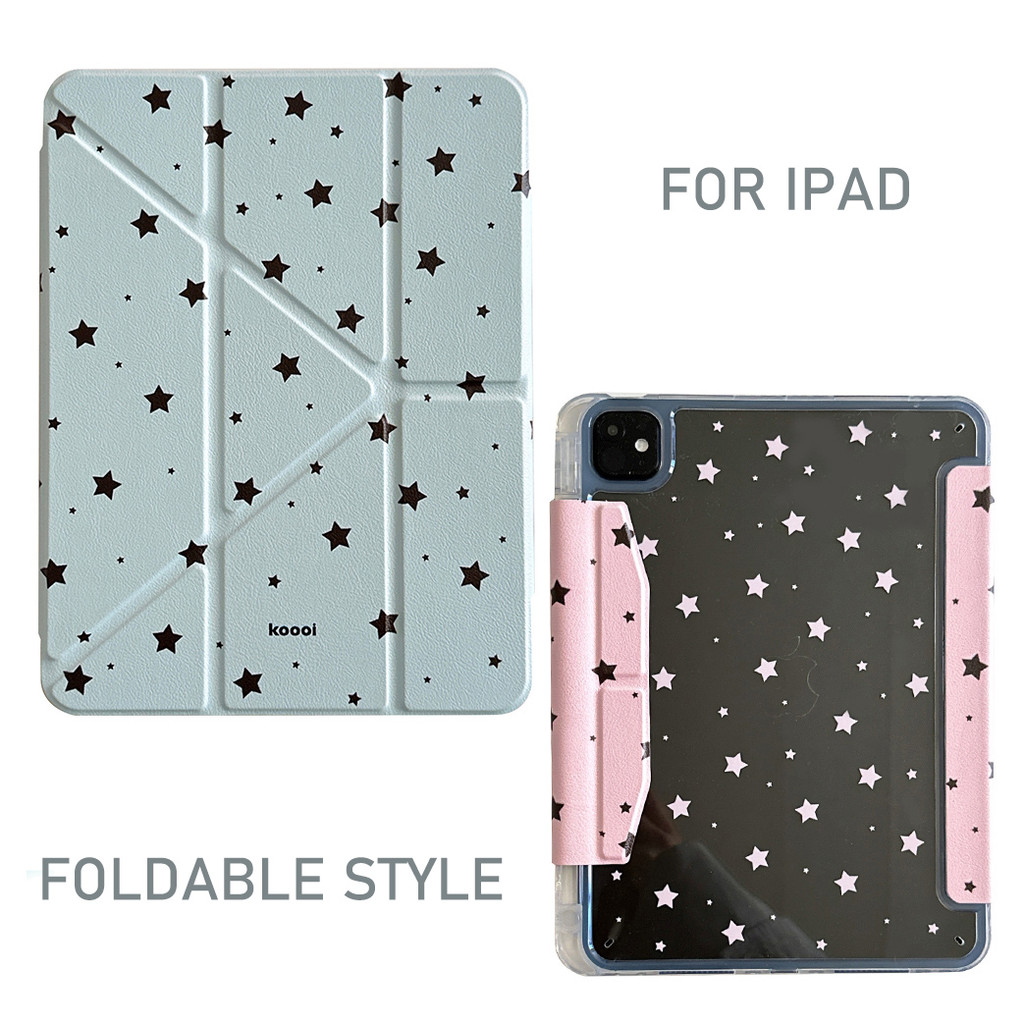 Vỏ bọc gấp ba chữ Y Da đen Ngôi sao cho Mini6 Mini7 A17Pro IPad 5 6 7 8 9 10 11 A16 Air 2 3 4 5 6 7 Air 11 M2 M3 Pro10.5 Pro11 2018 2020 2021 2022 M4 Pro13 Khe cắm bút chì 2024