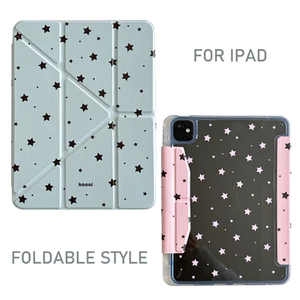 Vỏ bọc gấp ba chữ Y Da đen Ngôi sao cho Mini6 Mini7 A17Pro IPad 5 6 7 8 9 10 11 A16 Air 2 3 4 5 6 7 Air 11 M2 M3 Pro10.5 Pro11 2018 2020 2021 2022 M4 Pro13 Khe cắm bút chì 2024