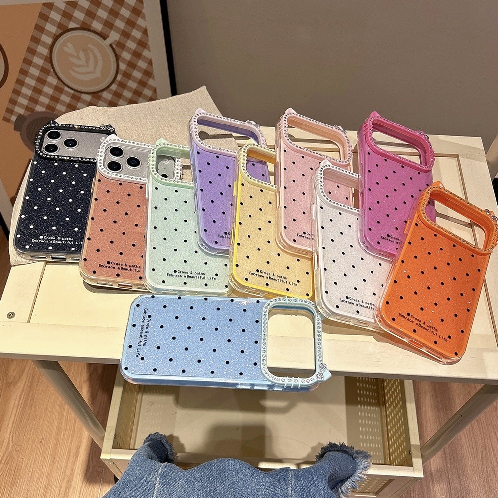 Ốp Điện Thoại Khung Mèo Kim Cương 3 Trong 1 Chấm Acrylic Cho iPhone 17 Pro Max 17 Air 16 Plus 15 14 13 12 11 Vỏ Bảo Vệ Chống Sốc