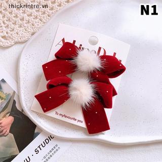 THI 1 / 2 Cái Đỏ Nhung Nơ Kẹp Tóc Hợp Kim Trái Tim Kẹp Tóc Cho Trẻ Em Bé Gái Pompom Barrettes Đuôi Ngựa Giá Đỡ Mũ Phụ Kiện VN