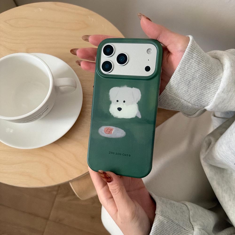 Ốp Lưng Cứng Tương Thích Với iPhone 13 14 14Pro 14ProMax 15 15Pro 15ProMax 16 16Pro 16ProMax 17 17Pro 17ProMax 17Air Matte Green Dog Pattern Case