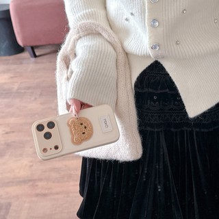 Bảo vệ toàn diện Vỏ điện thoại bằng da PU hình gấu sang trọng dễ thương cho iPhone 17Promax 12 13 14 15 16 Pro Max Vỏ điện thoại di động nữ chống sốc