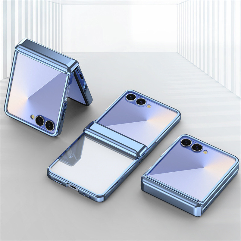 Bảo vệ bản lề mạ điện sang trọng Vỏ trong suốt cho Samsung Galaxy Z Flip 7 Z Flip 6 Z Flip 5 Vỏ mặt sau chống sốc trong suốt