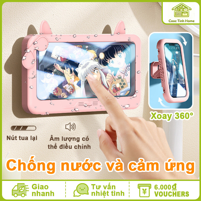 Hộp Đựng Điện Thoại Chống Nước Treo Tường Xoay 360 Độ Cảm Ứng Siêu Nhạy Giá Đỡ Nhà Tắm Tiện Lợi