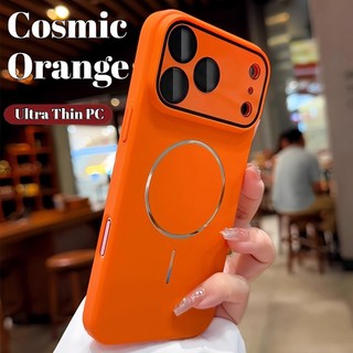 Ốp Điện Thoại Từ Tính Siêu Mỏng Màu Cam Vũ Trụ Cho IPhone 17 Pro Max 11 12 13 14 15 16 Pro Max Pc Vỏ Cứng Bảo Vệ Camera