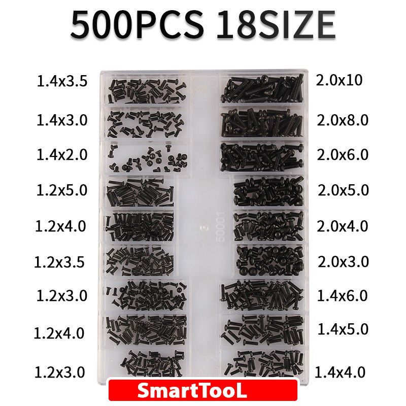 Hộp 500 Vít Mini DIY 18 Loại Thép Không Gỉ Thay Thế Ốc Lẻ Cho Máy Tính, Điện Tử, Kính Mắt