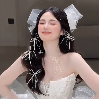 1 Bộ Mũ Cô Dâu và Kẹp Tóc Nơ Phong Cách Rừng Cổ Tích - Phụ Kiện Chụp Ảnh Du Lịch Cao Cấp